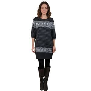 Suncoo Womans Cashmere Wool Blend Sweater Dress Black White Fair isle Size Small